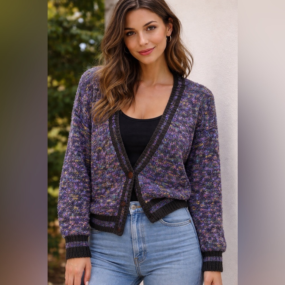 Vintage cardigan Multicolor Knit Women's oversized small